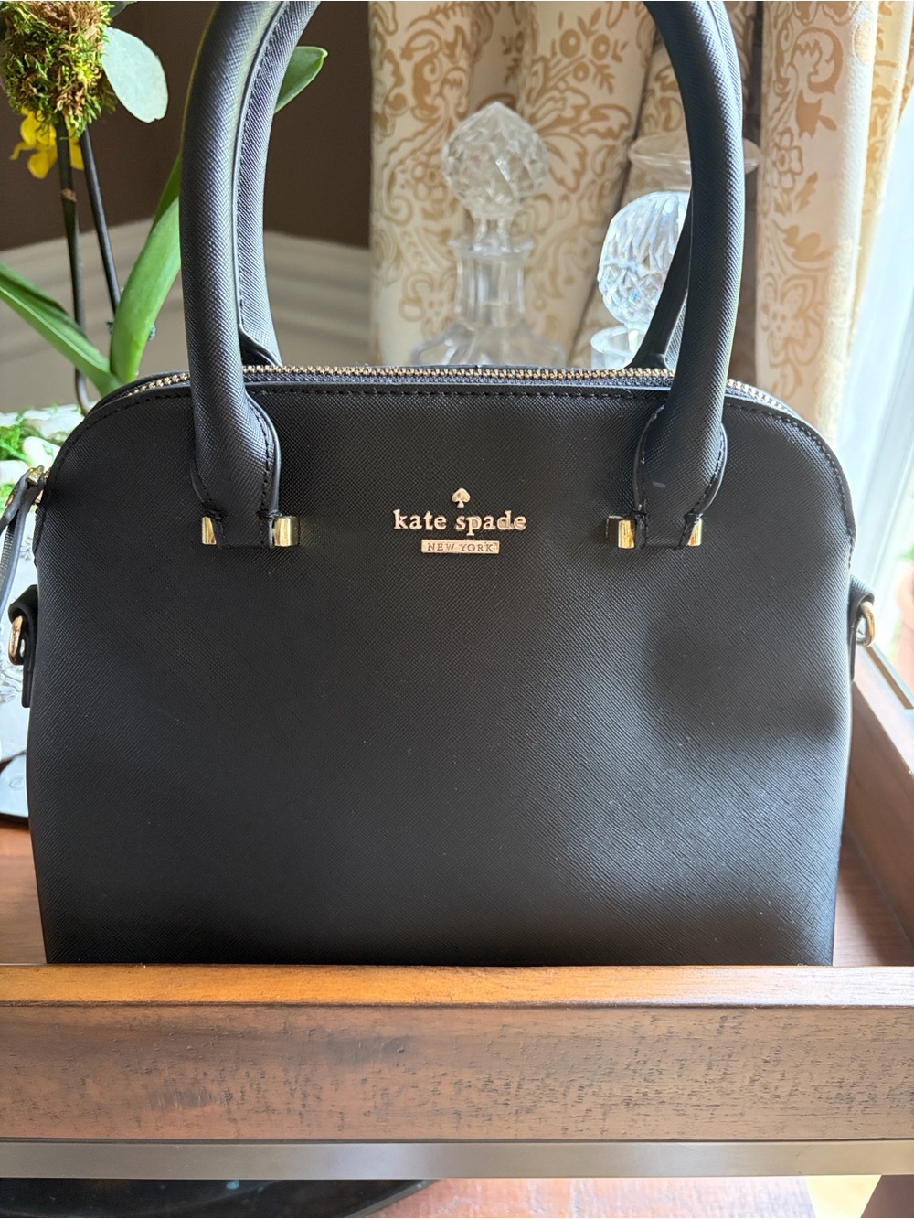 kate spade Black Saffiano Leather Satchel with Gold Hardware